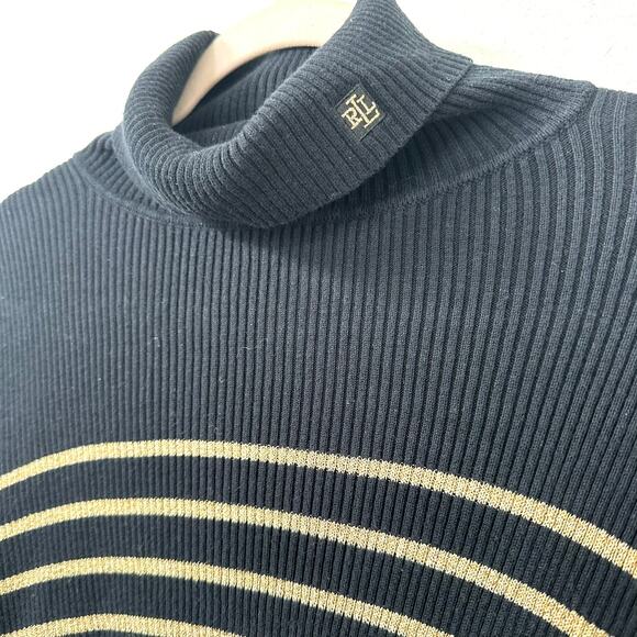 Lauren by Ralph Lauren Sweaters - Lauren Ralph Lauren Black Gold Stripe Turtleneck Sweater Women L Cotton Classic
